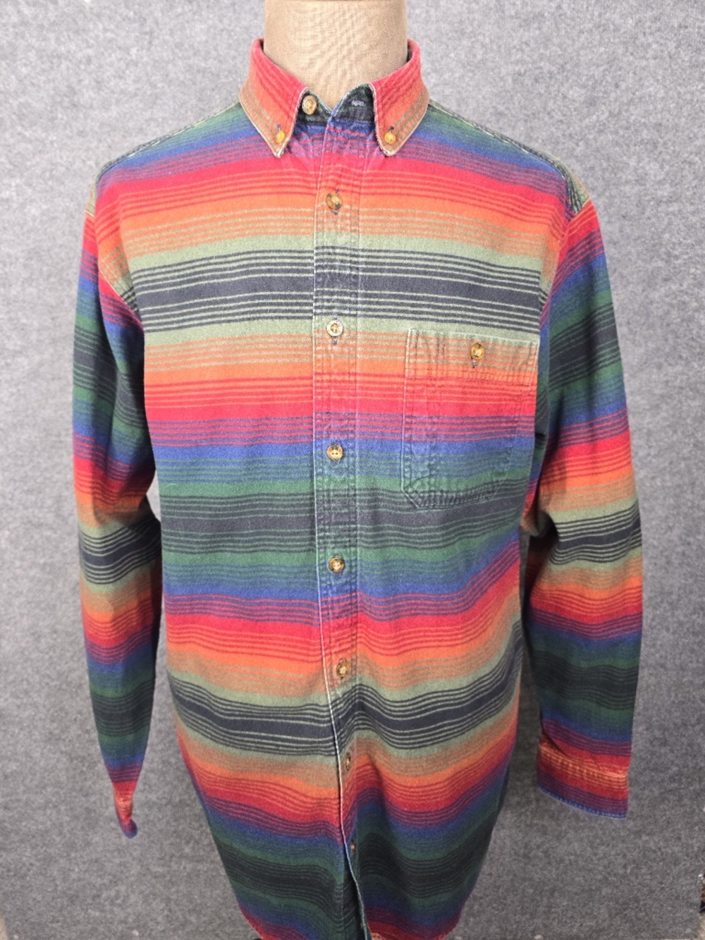 Vintage Woolrich Southwestern Striped Flannel Shirt Mens XL Tall Chamois